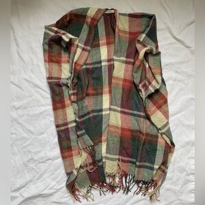 NWOT Plaid Shawl/Sweater with Fringe